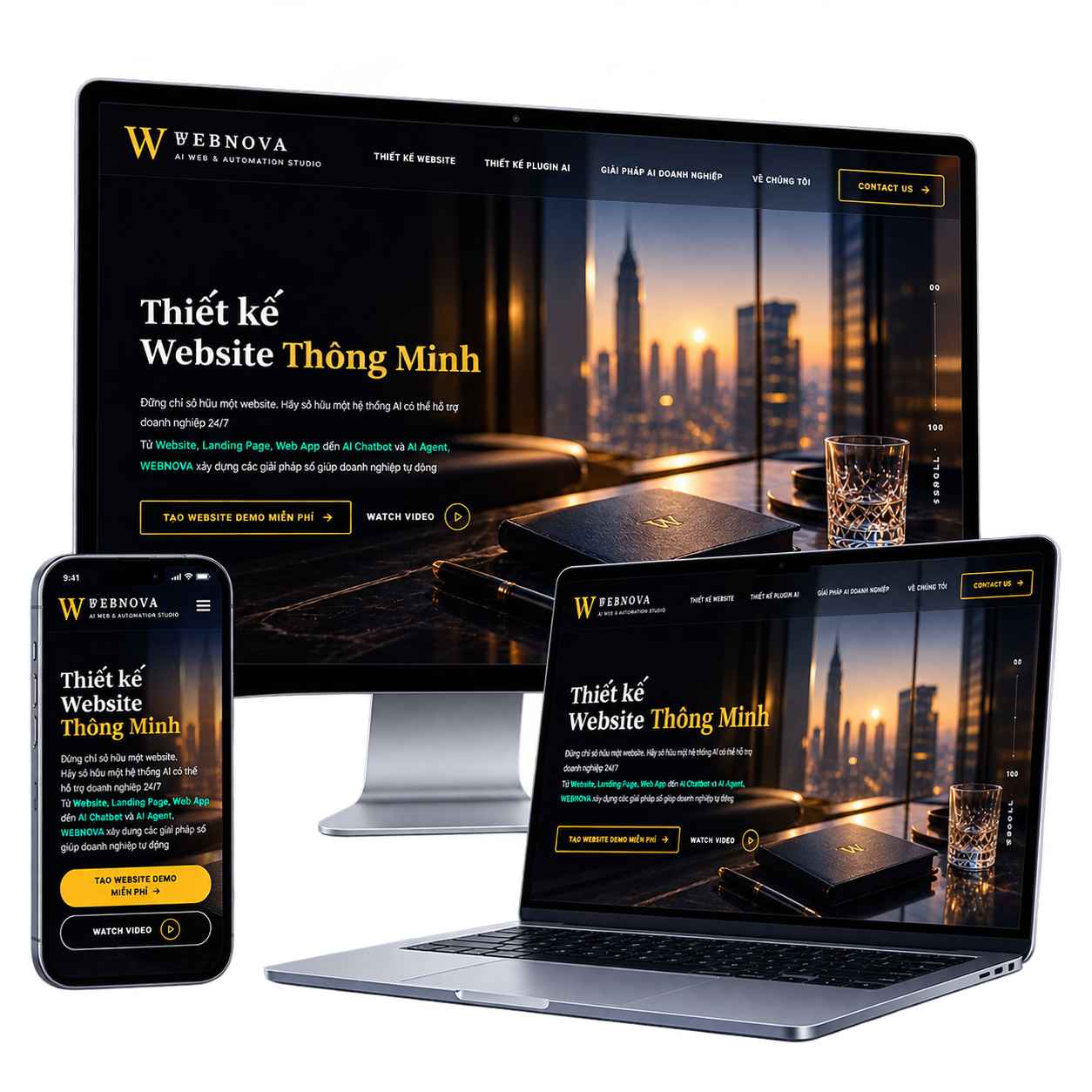 Website Web Nova hiển thị trên máy tính, laptop và điện thoại