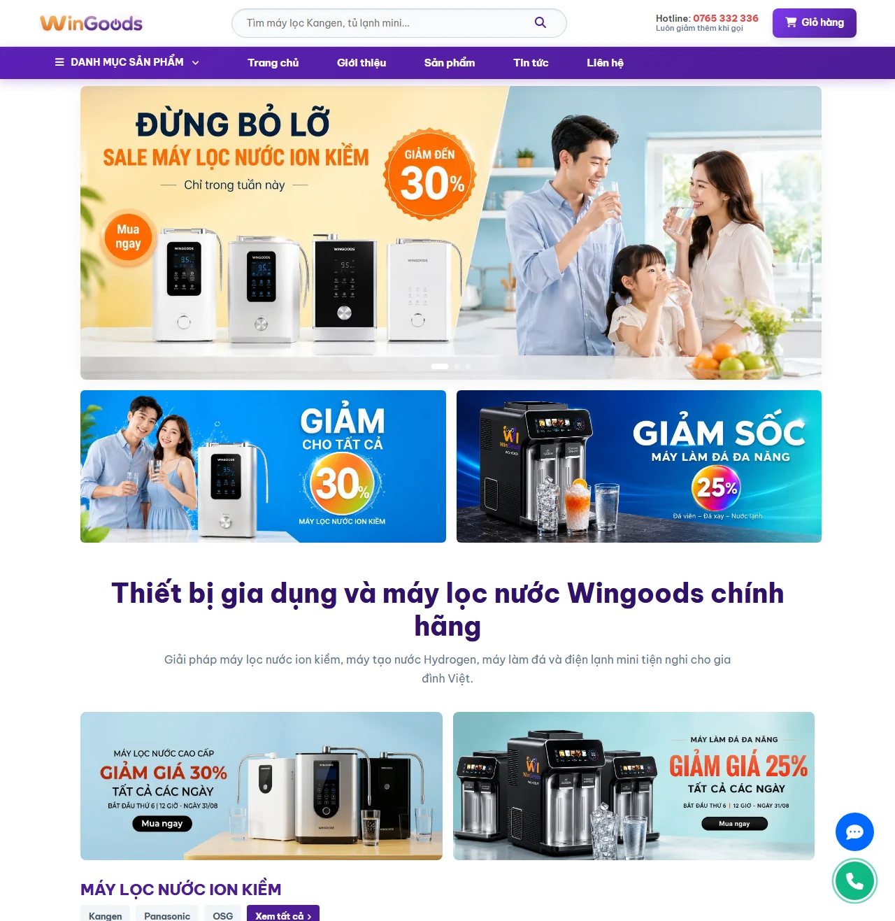 Trang chủ WinGoods với danh mục máy lọc nước và thiết bị gia dụng
