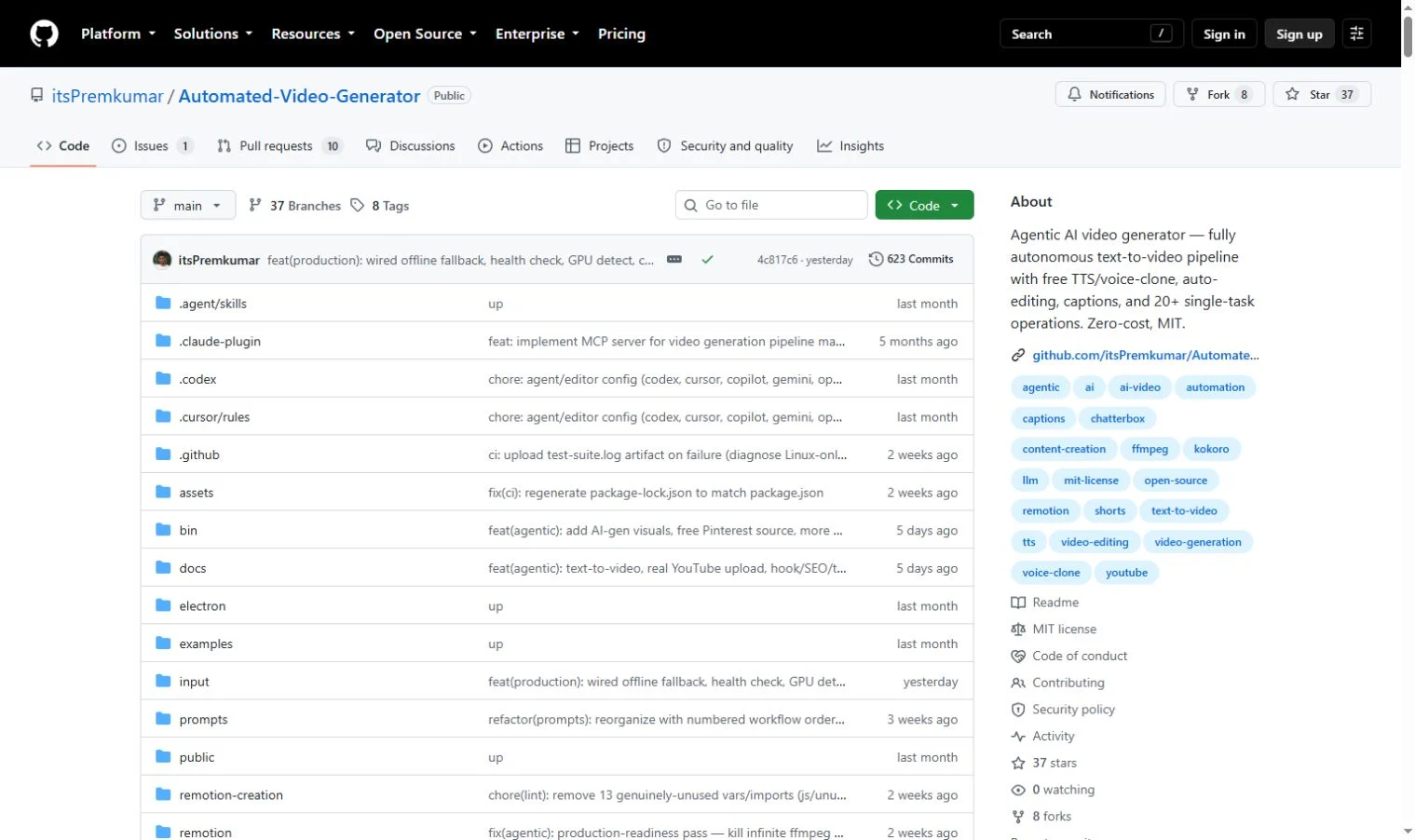 Trang GitHub của Automated Video Generator và cấu trúc mã nguồn
